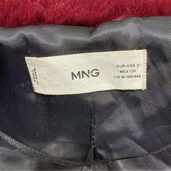 MNG Mango Faux Fur Coat Size S Burgundy - Picture 8 of 12